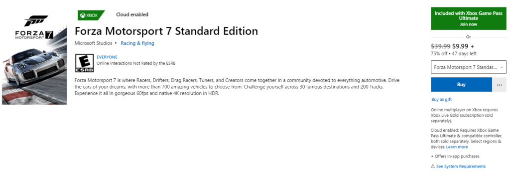 Forza Motorsport 7 chega ao fim e será removido de lojas digitais Forza Motorsport 7 75% OFF