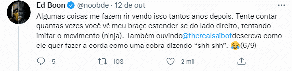 Trecho extraído do tweet onde Ed Boon dá mais detalhes sobre o processo criativo do golpe de Scorpion.