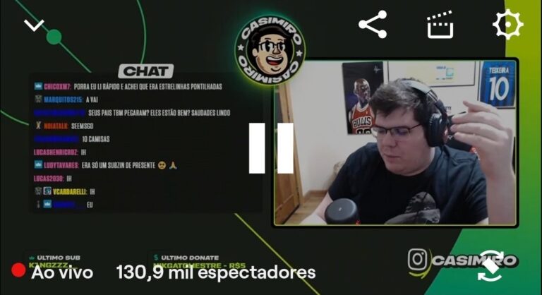 Casimiro: streamer retorna às lives e bate pico de 130 mil espectadores Casimiro: streamer retorna às lives e bate pico de 130 mil espectadores