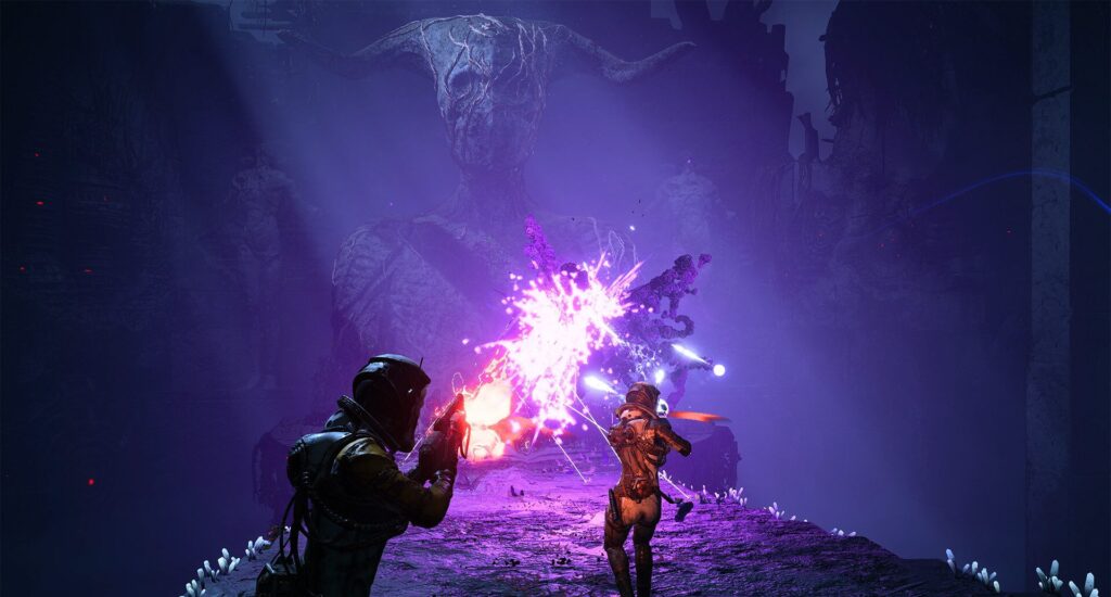 Imagem promocional do multiplayer de Returnal