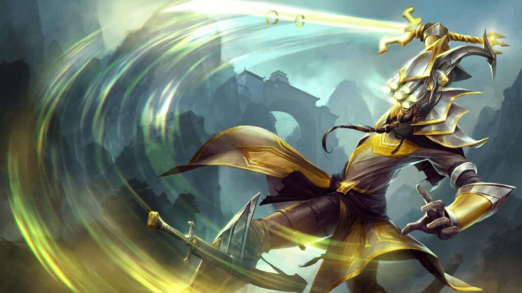 Splash art do campeão Master Yi, o Espadachim Wuju, do League of Legends
