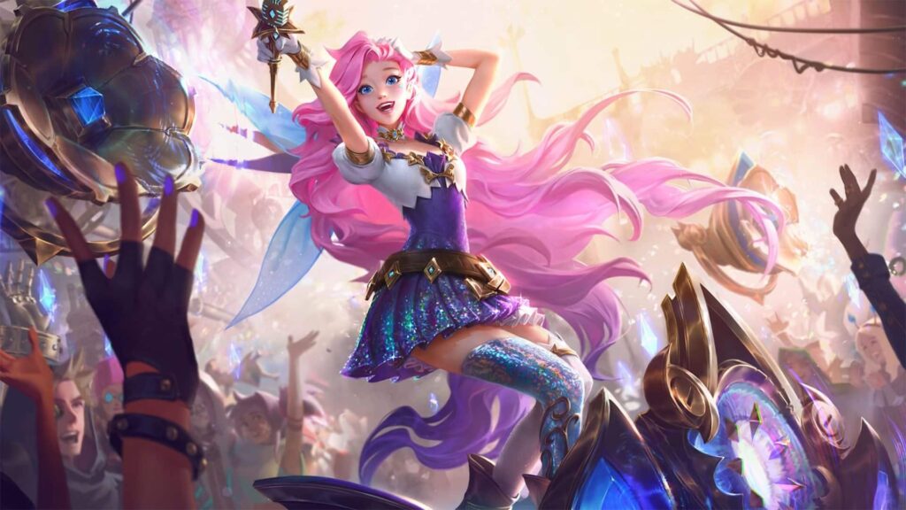 Splash art da campeã Seraphine, a Cantora Sonhadora, do League of Legends