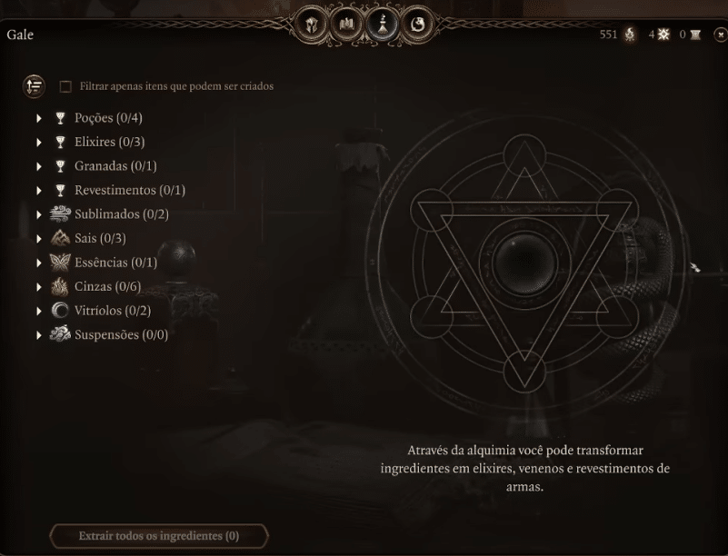 Imagem do layout de alquimía de BG3. (Divulgação / Internet)