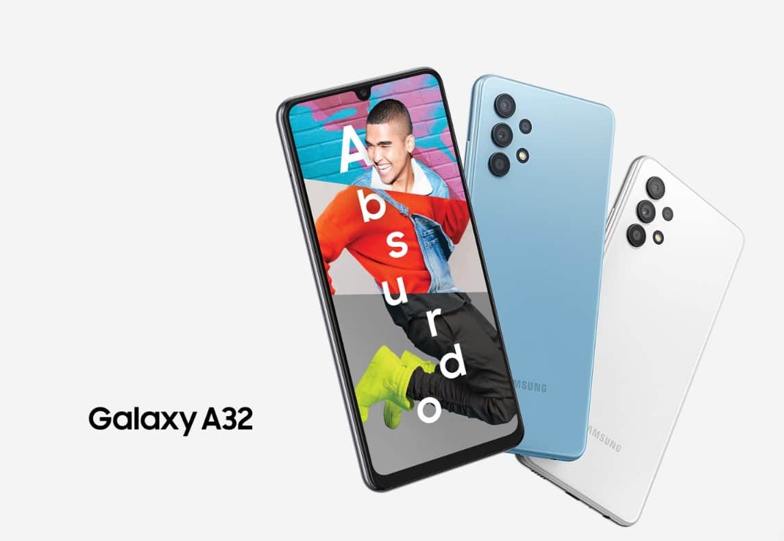 Imagem de lançamento do celular Galaxy A32.