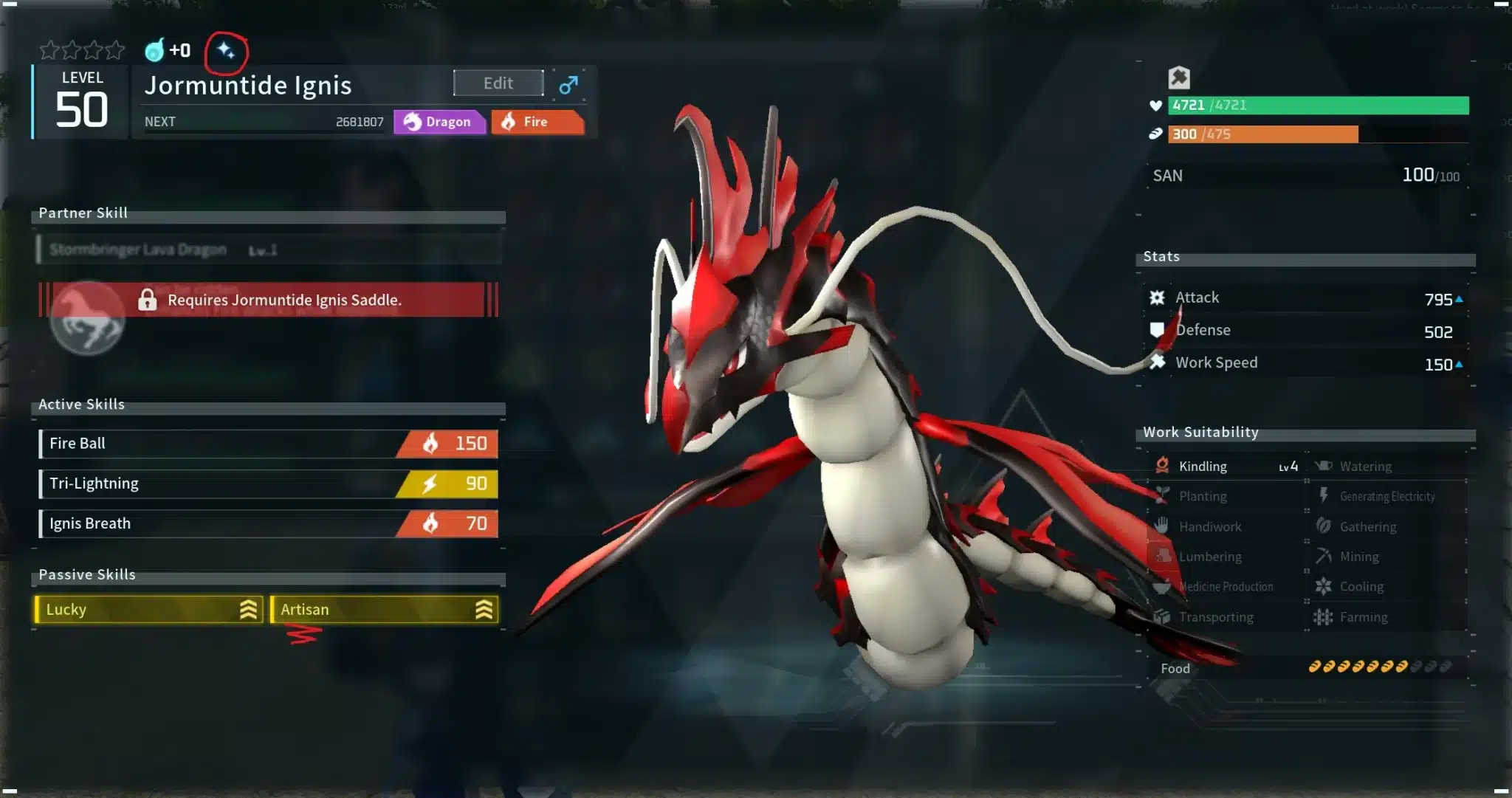 Jormuntide Ignis é um dos Melhores Pals de Palworld do elemento fogo. (Divulgação / Internet)